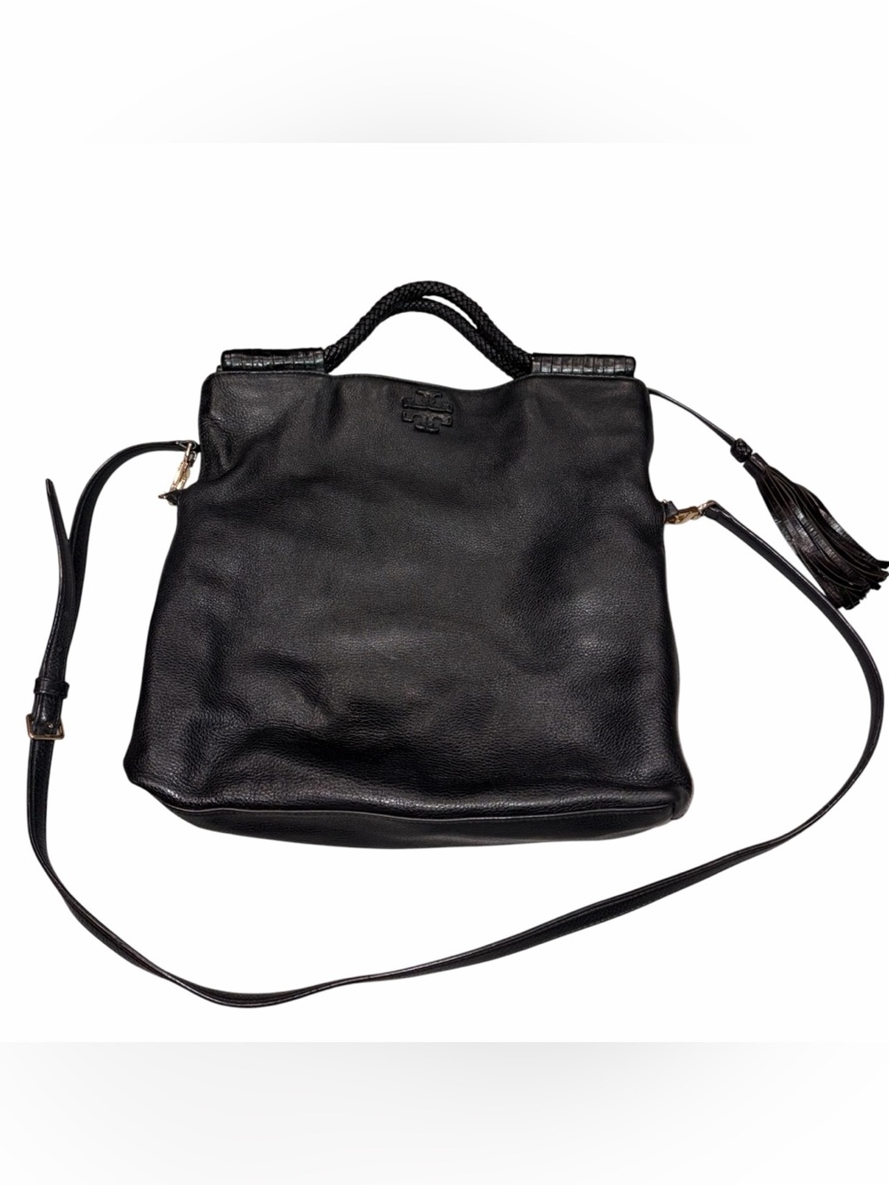 Tory Burch Black Leather Taylor Convertible Foldover Crossbody Purse Bag